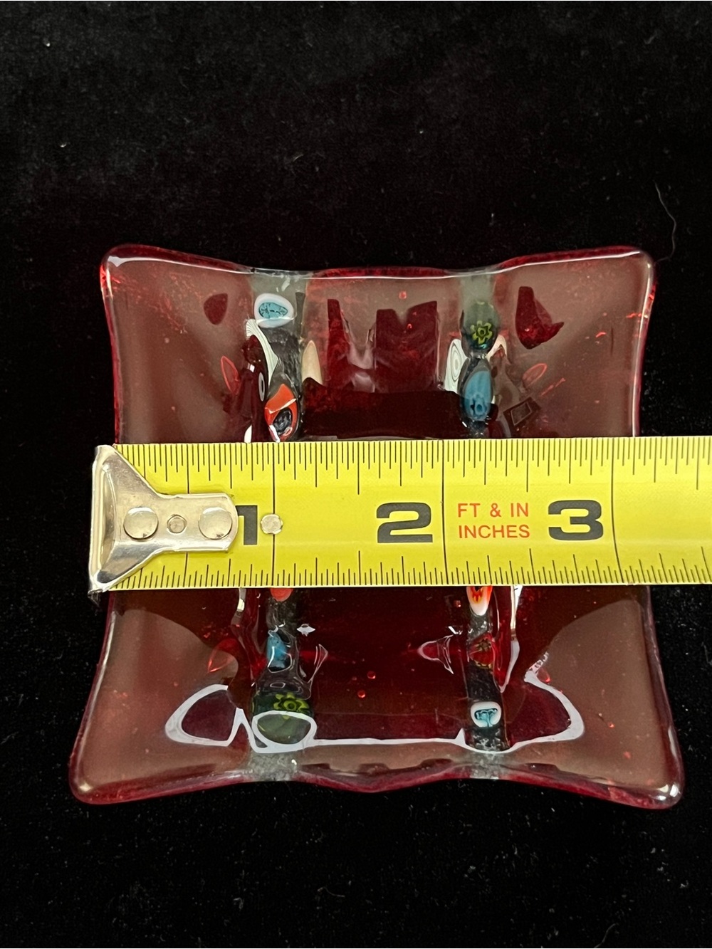 Fused Glass Small Red Trinket Tray with Millefiore - Picture 8 of 8